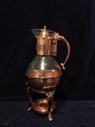 Vintage Copper Carafe Corning Copper And Glass Coffee Carafe W/ Warming Stand
