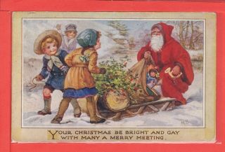 A.  L.  Bowley Santa Claus Toys On Sled Snowy Scene Pub Raphael Tuck C3000 P/u 1922