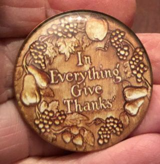 Vintage Thanksgiving Under Glass Button By Harry Wessel,  Large 1 3/8 ",  Signed