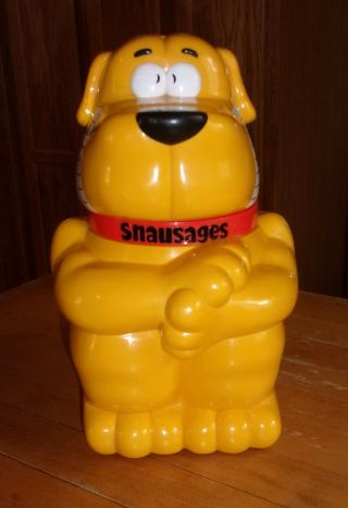 Vintage Talking Snausages Dog Treat Biscuit Cookie Jar Container 1991 -