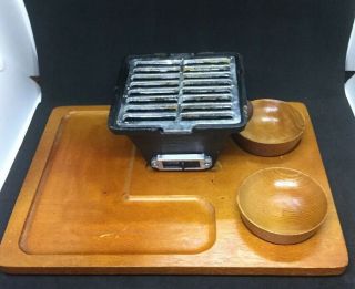 Vintage Cast Iron Mini Table Top Hibachi Grill Tabletop Set