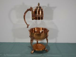 Vintage Corning Copper And Glass Coffee Carafe And Warming Stand