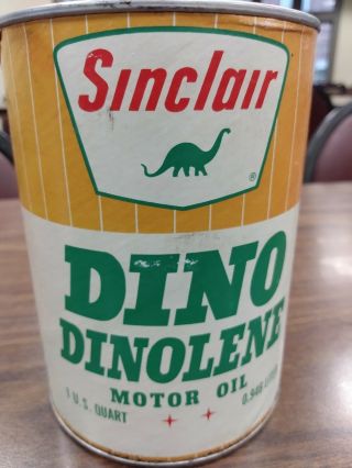 Vintage Sinclair Dino Dinolene Motor Oil Can Cardboard Empty Quart Dinosaur Ex