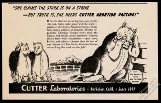 1945 Cutter Labs Bovine Cattle Abortion Vaccine Sad Cow Art Vintage Print Ad