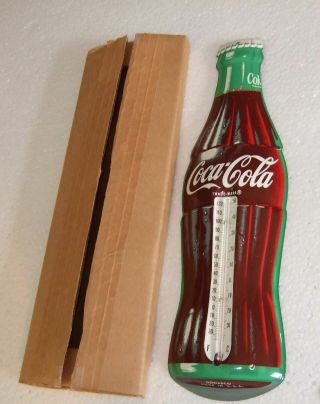 Vintage Coca - Cola Metal Bottle Shaped Thermometer Donasco 16 " Nib