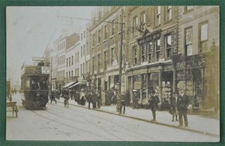 Rppc Postcard A Street Cheltenham With Shops And Tram (r8)