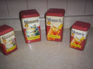 4 Vintage Monarch Orange Pekoe Tea Tins