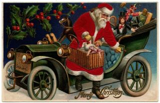 Christmas Silk Santa Claus In Car Toys Basket Monkey Doll Holly - M810