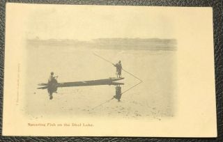 Postcard Spearing Fish Dhal Lake Kashmir C1900 Bremner Vintage Pakistan