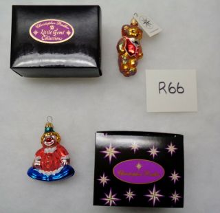Christopher Radko Christmas Ornament Little Gems Bear & Clown In Boxes R66
