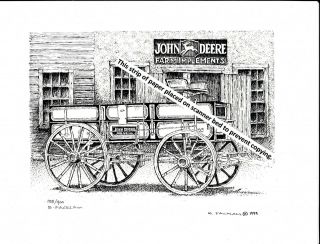 John Deere Farm Wagon At Implement Dealers Pen & Ink Print