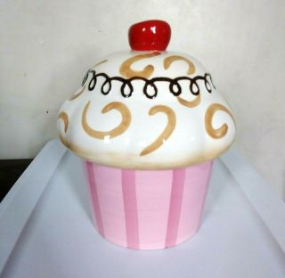 American Atelier Large Vintage Cupcake Cookie Jar Cherry On Top