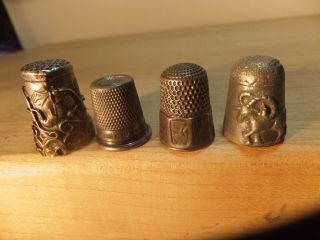 4 Vintage Thimble,  S 3 Sterling 1 Pewter Aries Signe - 1 Anchor & Lion Mark