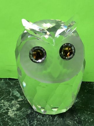 Swarovski Crystal Large Owl Figurine Yellow Green Eyes 7636 Nr 46 Retired 1979