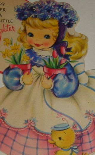 Vintage Greeting Card,  Adorable Girl With Her Pet Chick,  5 1/2 "