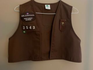 Girl Scout Brownie Vest Sz L (14 - 16) Brown Poly/cotton,  1994
