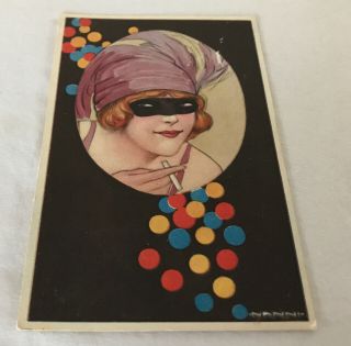 Giovanni Nanni Postcard Woman Lady Mask Art Deco Smoking 1918 Italian Party