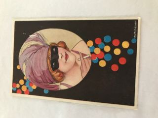Giovanni Nanni Postcard Woman Lady Mask Art Deco Smoking 1918 Italian Party 2