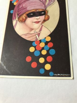 Giovanni Nanni Postcard Woman Lady Mask Art Deco Smoking 1918 Italian Party 3