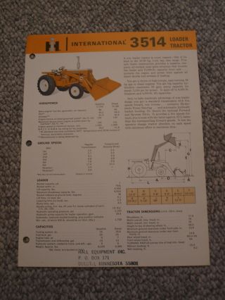 Ih International Harvester 3514 Tractor Loader Brochure,  Vintage 