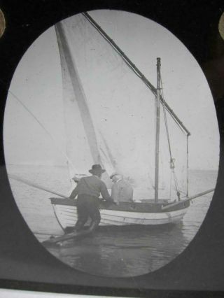 Antique Magic Lantern Slide Seaside Sailing Boat Cromer Sheringham Norfolk 1900