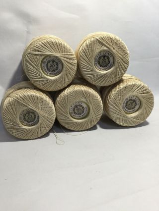 5 Balls J P Coats,  Six Cord Crochet Cotton,  325 Yards,  Ivory,  Size 20,  Nos
