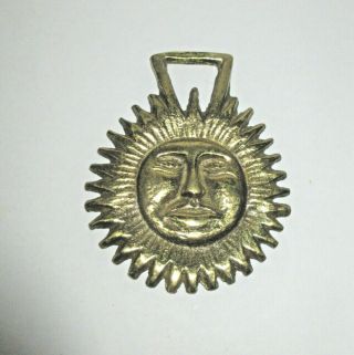 Vintage Horse Brass Medallion Sun Face Solar Ornament Saddle Bridle Harness