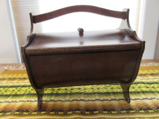 Vintage Wooden Sewing Box - Unique Design W/ Curved Base & Legs