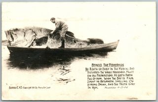 Fishing Exaggerated 1911 Antique Real Photo Postcard Rppc Behold The Fisherman