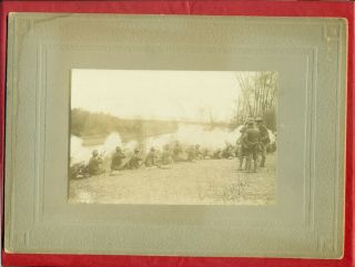 Cabinet Photo Spanish American War Soldier Guns Smoke Firing Across River