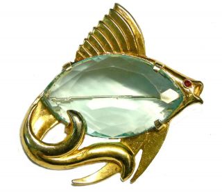 Vintage Aquamarine Blue Jelly Belly Rhinestone Angel Fish Broach Brooch Pin