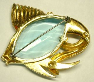 Vintage Aquamarine Blue Jelly Belly Rhinestone Angel Fish Broach Brooch Pin 3