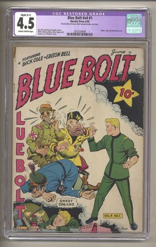 Blue Bolt V4 1 (cgc 4.  5 Sl.  Resto) Sl.  Brittle; Hitler; Tojo; Mussolini (c 27001