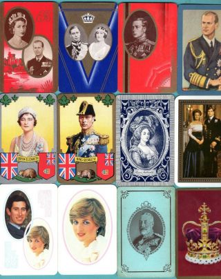 12 Single Swap Playing Cards English Royal Family Kings Queens Etc Deco Vintage