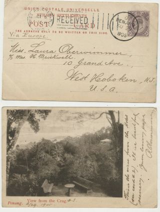 82.  Rare Postcard Malaysia View From The Crag Stamp Cancel Penang - Nj 1905