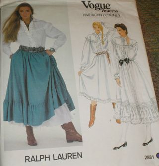 Vintage 80s Vogue 2881 Ralph Lauren Blouse Skirt Dress Pattern 34b Sz 12 Unc