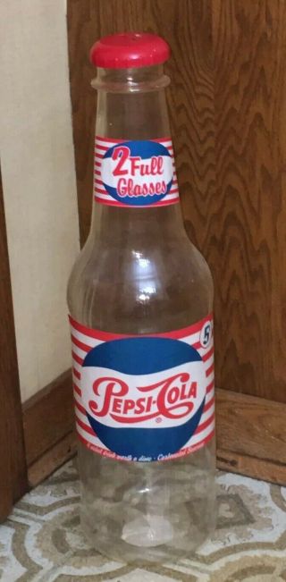 Large Pepsi Cola Bottle Plastic Blow Mold 24” Coin Bank With Lid 2 Full Glasses