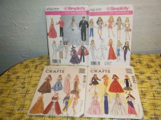 4 Barbie Doll Clothes Patterns Uncut Simplicity 4754 4702 Mccalls 8552 9115