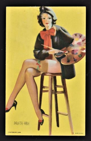 Gil Elvgren Mutoscope Pinup Girl Card Very Good 1930s Vintage Palette - Able