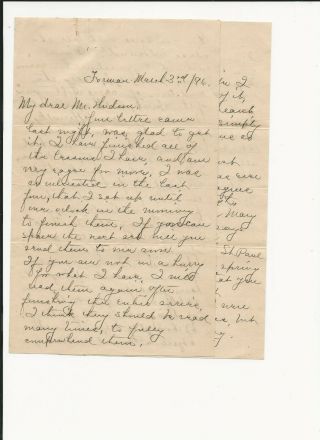 Vintage Handwritten Letter March 3 1896 2 Pg