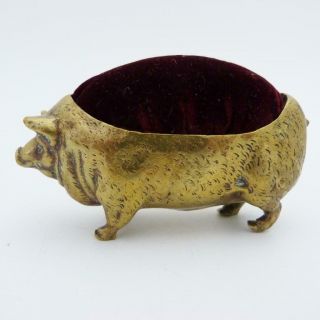Vintage Brass Pin Cushion In The Form Of A Pig