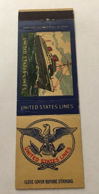 Vintage Matchbook Cover Matchcover Ship United States Lines Unstruck