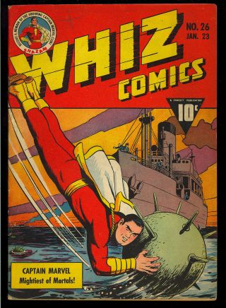 Whiz Comics 26 Unrestored Captain Marvel Fawcett Comic 1942 Fn