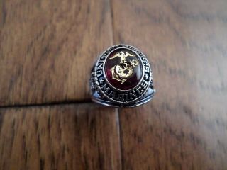Marine Corps Military Rhodium Ring Ruby Crystal Inlay U.  S.  A Made Size 12