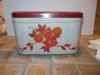 Vintage Decoware Metal Bread Box,  Country Kitchen Red Fruit And Lid Estate
