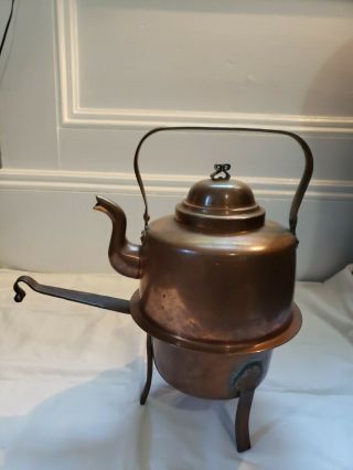 Antique Skultuna 1607 Copper Teapot Tea Kettle Brass Handle Gooseneck 2.  5l