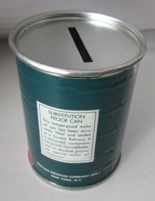 NOS vintage Sinclair Opaline Motor Oil tin can bank 3