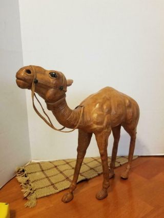 Large Vintage Camel Safari Animal Paper Mache & Leather