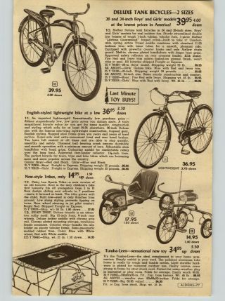 1955 Paper Ad Bike Trike Pinky Lee Sports Sulky Tank Bicycle Wagon Coaster Radio