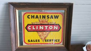 Clinton Chain Saw Sales Service Store Display Paper Sign Presented On Mirror Wal